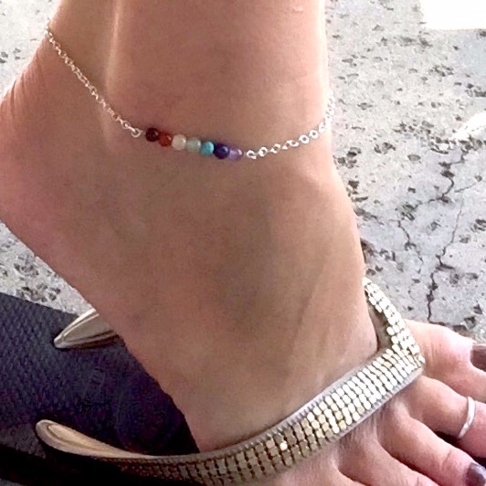 Chakra Yoga Rainbow Gemstones Anklet/Bracelet 925
